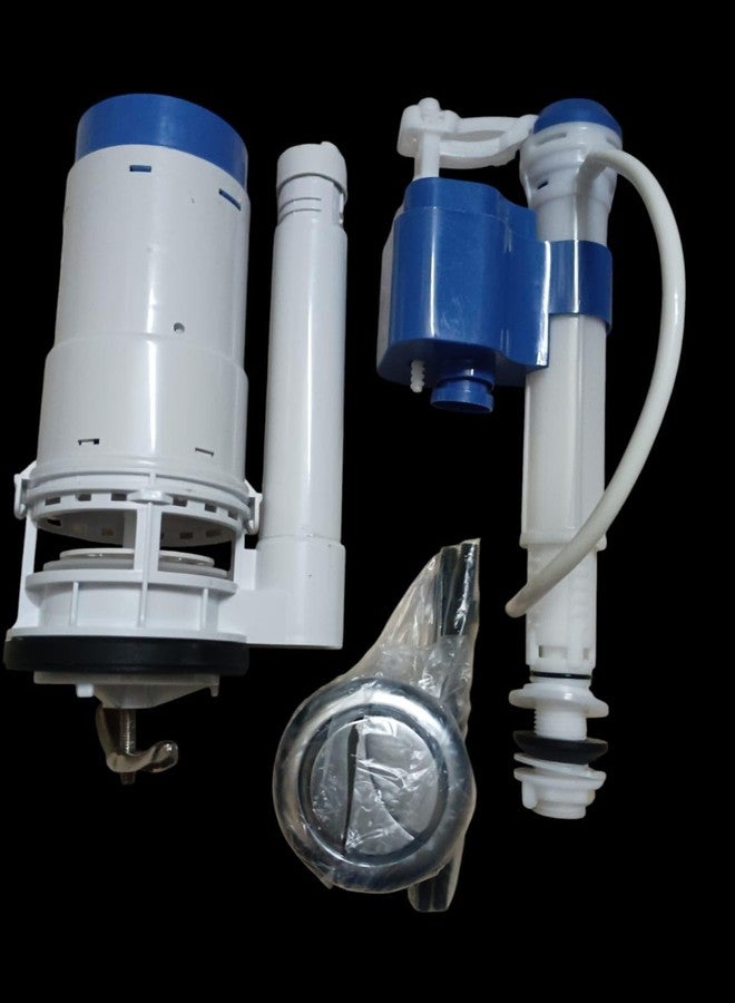 Ausam طقم إصلاح مرحاض موفر للمياه من قطعة واحدة مصنوع من البلاستيك | طقم تركيب خزان المرحاض مع زر ضغط دائري مطلي بالفضة، وصمام تعبئة، وسيفون تدفق | وصلة تدفق مزدوجة للمرحاض وخزان المرحاض (أبيض، 12 بوصة) - Image 4